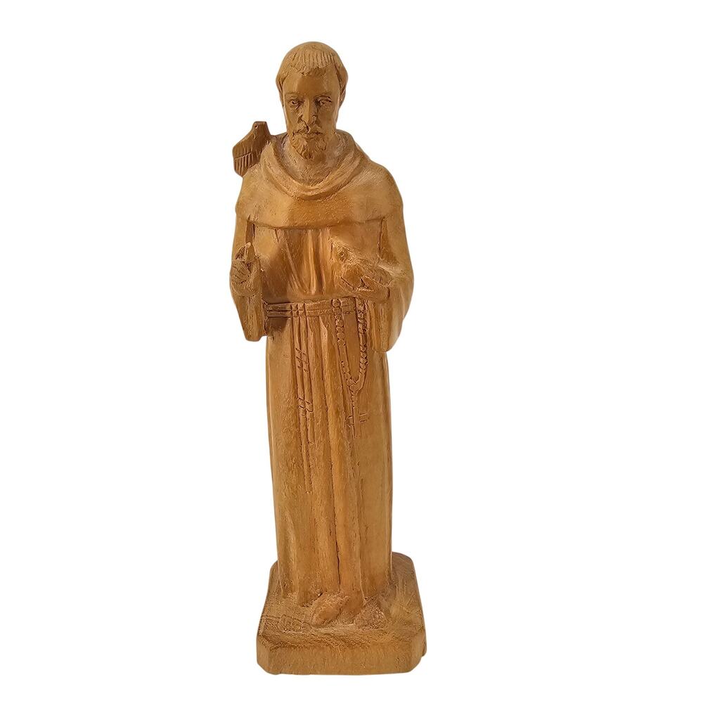 Vintage Handcarved Wooden St. Francis of Assisi Statue Figurine 8"